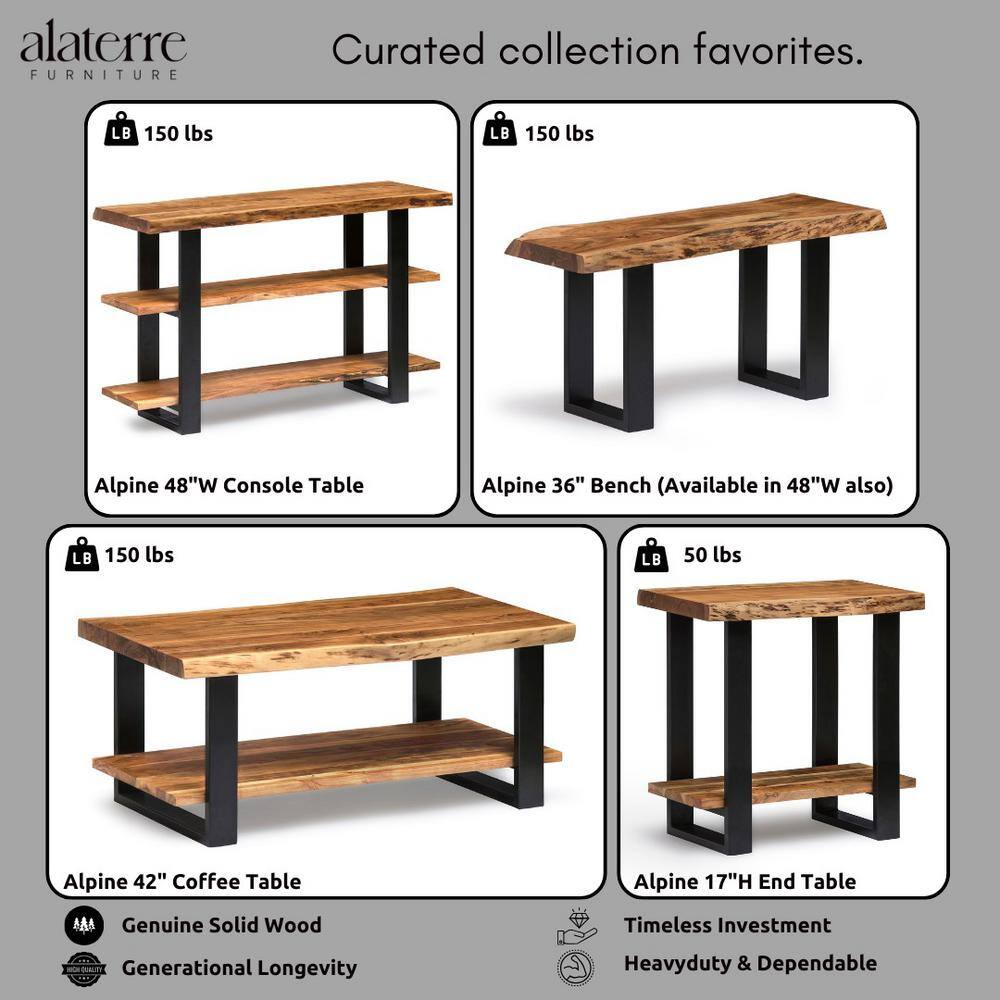 Alpine Natural Acacia Wood Live Edge End Table with Black Metal Legs