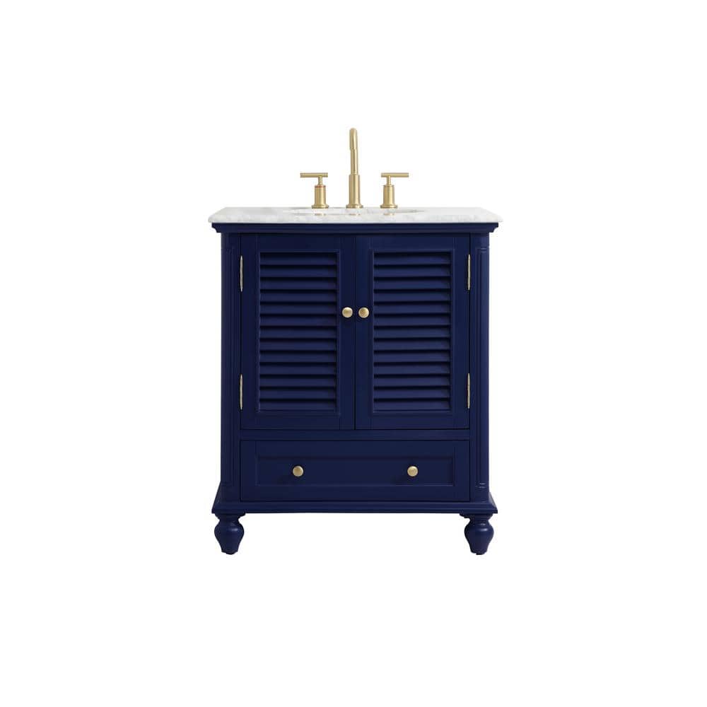 Simply Living 30 in. Single Bathroom Vanity in Blue with Marble Vanity Top 