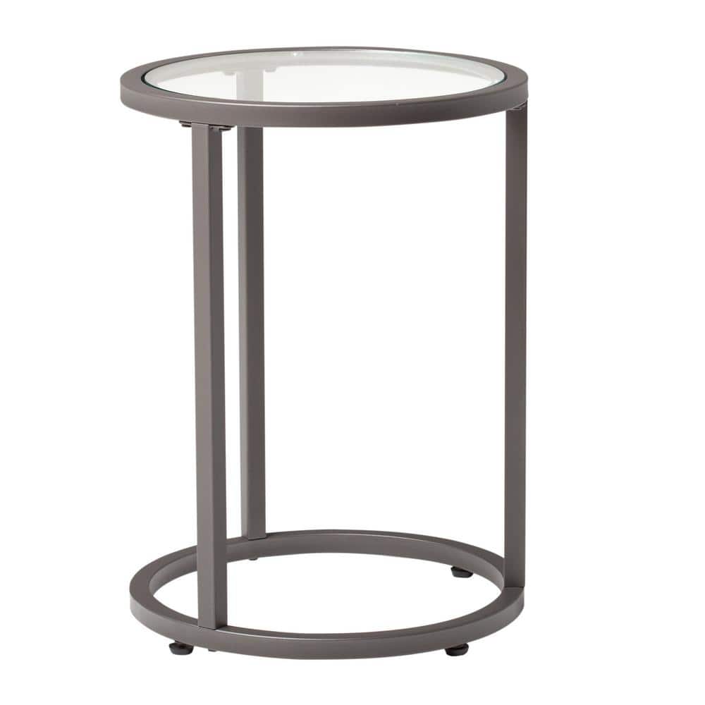 Camber Pewter Metal and Glass Round Nesting Table Set