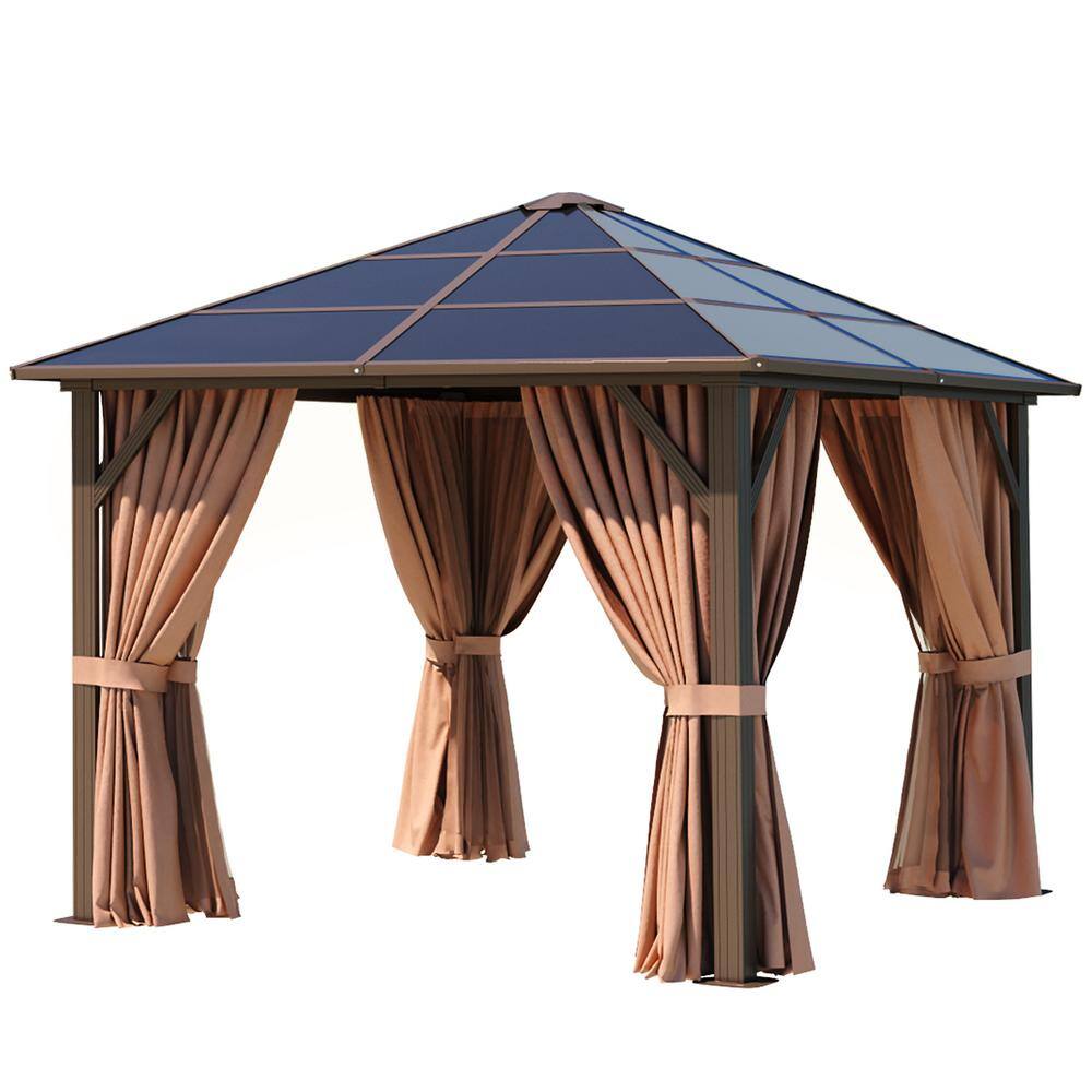 Aoxun 10' x 10' Brown Aluminum Gazebo with Curtains and Netting