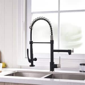 Single Handle Commercial Kitchen Sink Faucet With Sprayer Pull Down Kitchen Faucet 1 Hole Brushed Nickel & Matte Black