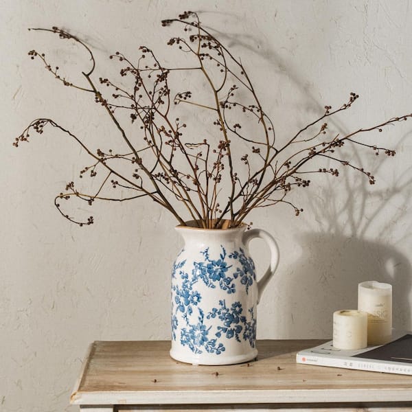 8 in. Vintage Chinoiserie Blue White Ceramic Pitcher Bottle