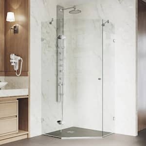 Verona 34 in. L x 34 in. W x 73 in. H Frameless Pivot Neo-angle Shower Enclosure in Chrome with 3/8 in. Clear Glass