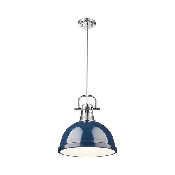Golden Lighting - Duncan 100-Watt 1-Light Chrome Shaded Pendant Light with Blue Shade and No Bulbs Included