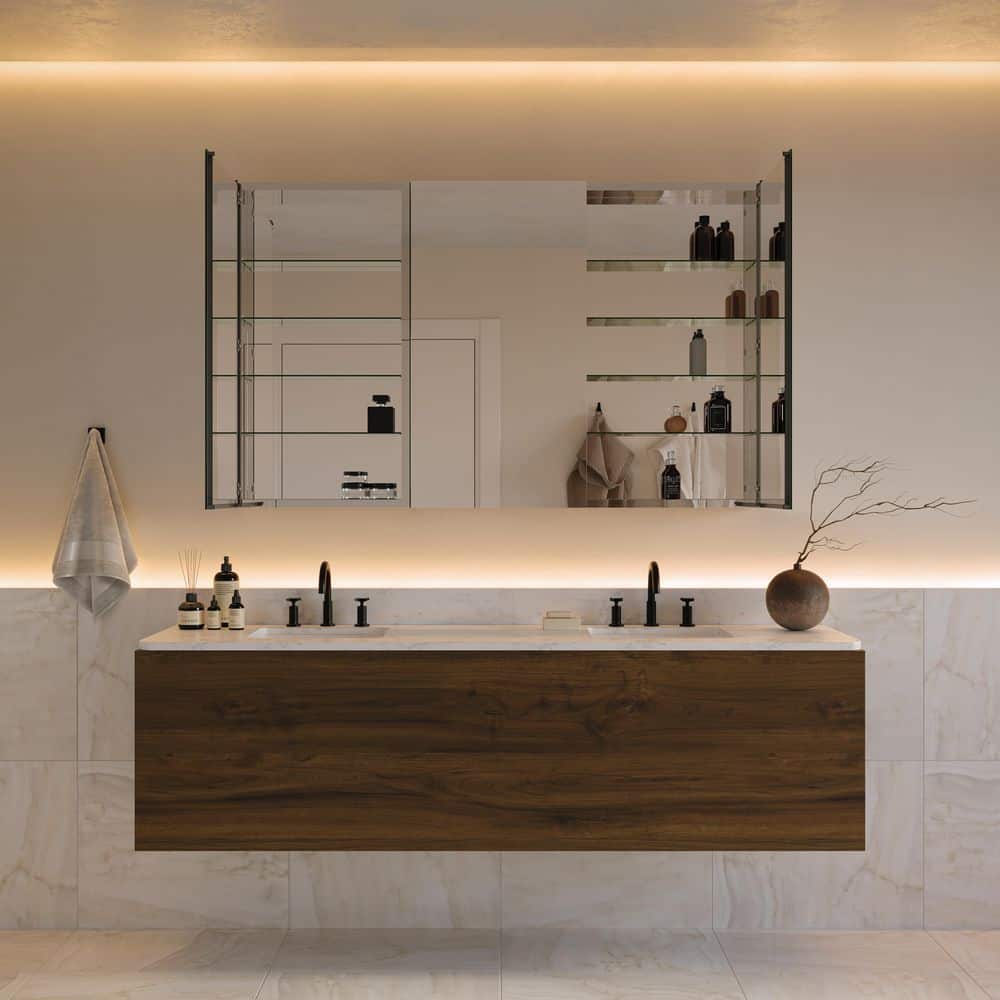 Modern 59" Wide Frameless Rectangular Bathroom Medicine Cabinet with Mirrored Finish