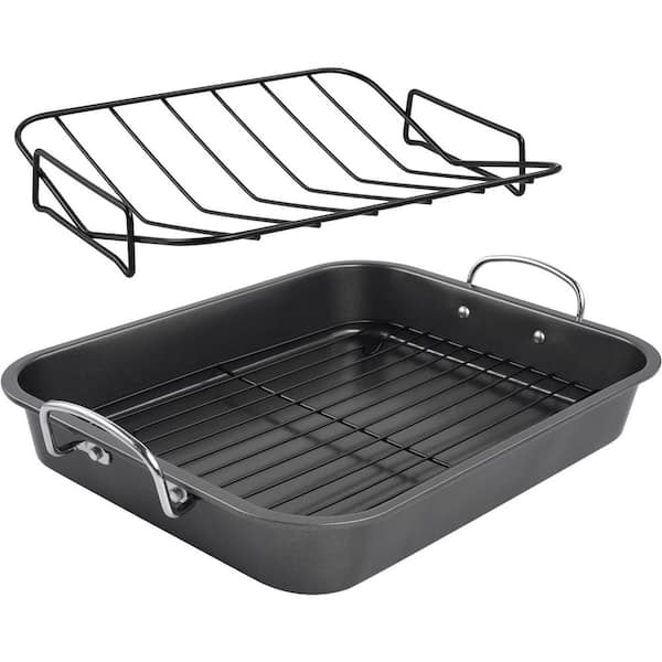 Nonstick Carbon Steel Roasting Pan with Rack Heavy-Duty Oven Safe Professional Grill Pan Dishwasher Safe