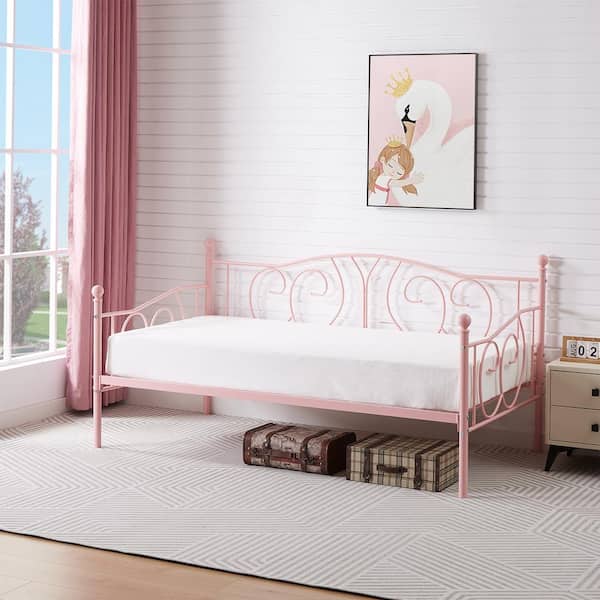 Metal Daybed Sofa Bed Frame Twin Size with Heavy-Duty Slats Platform Mattress Foundation, Daybed Trundle