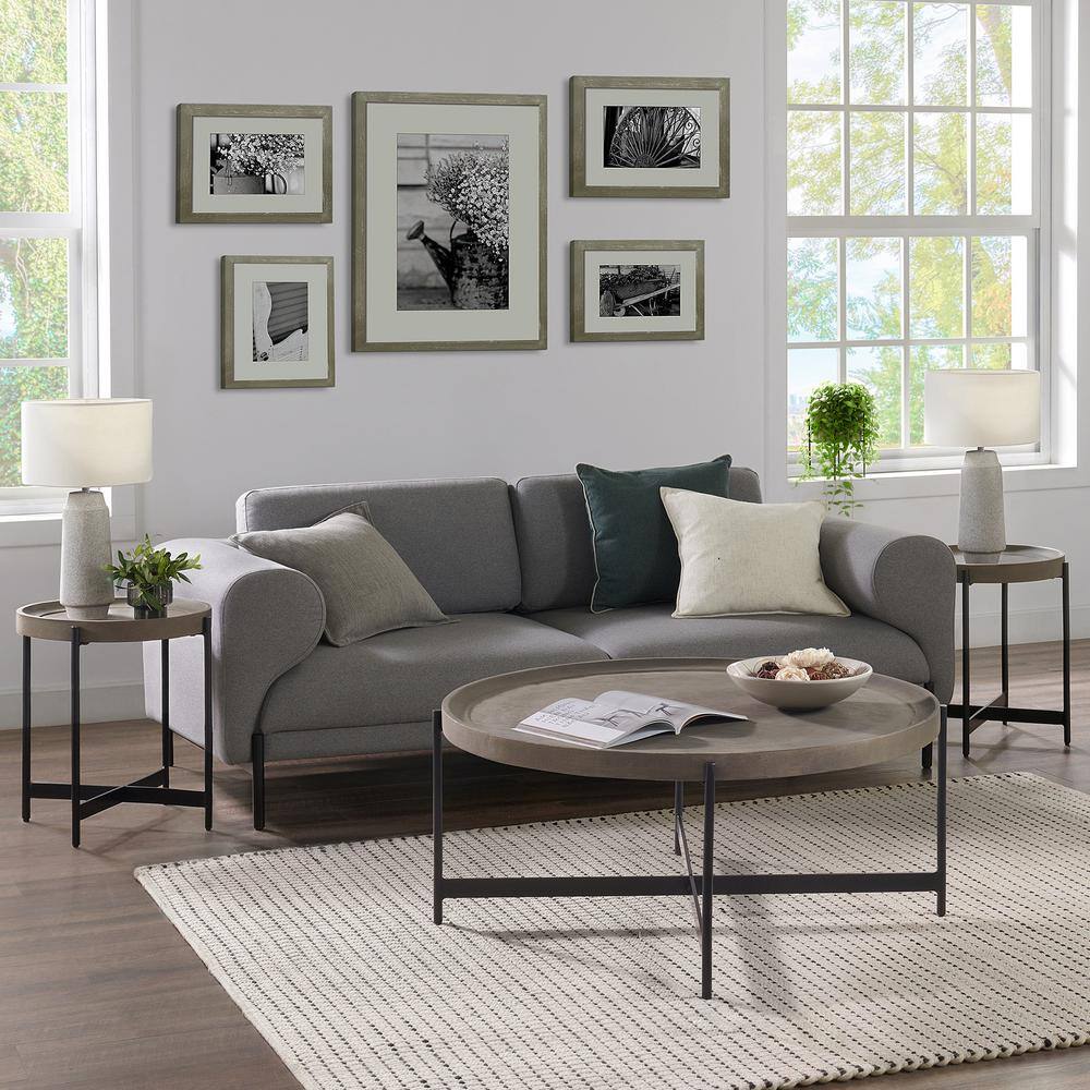 Brookline 42 in. Gray Concrete Round MDF Coffee Table and Two End Tables 3-