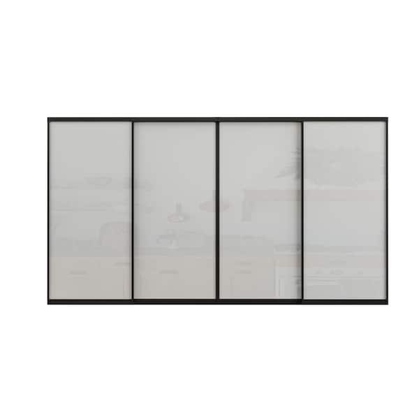 120 in. x 80 in. 1-Lite Black Frosted Glass and Aluminum Frame Finished Closet Sliding Door with Hardware Kit