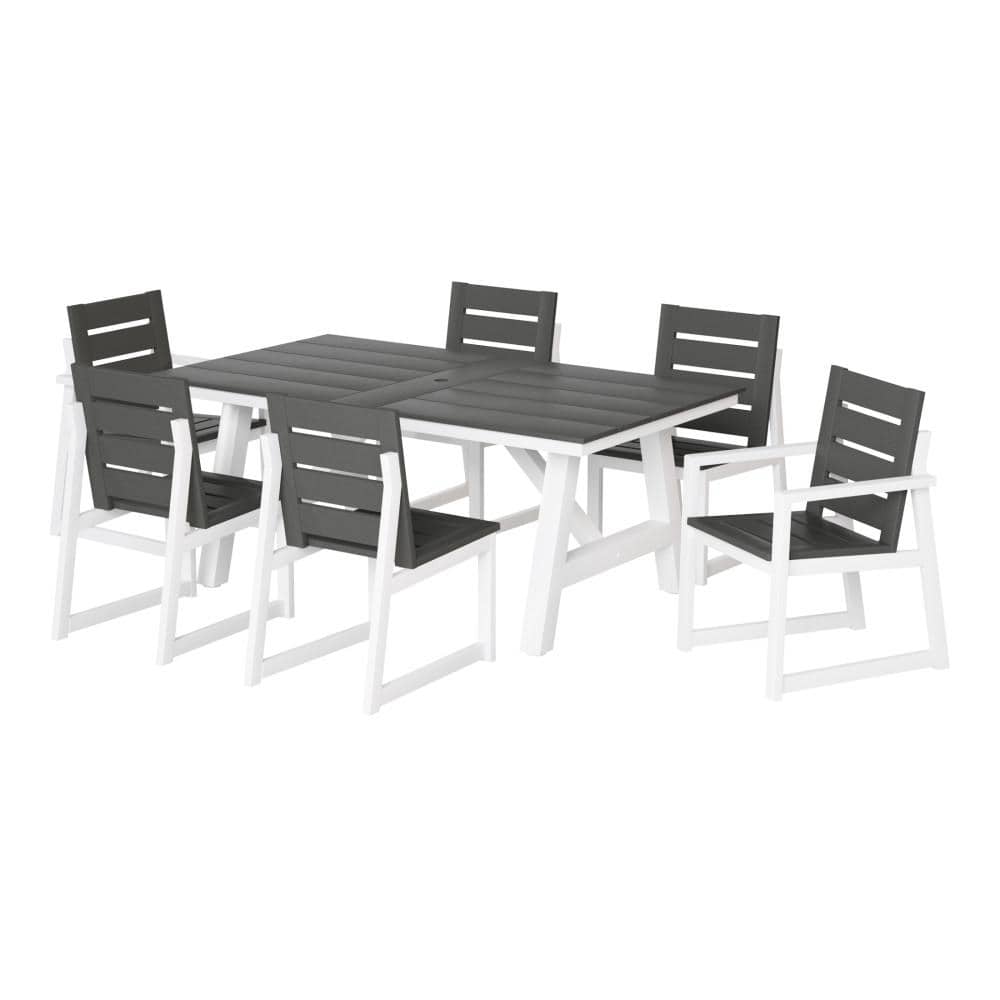 Collingswood 7-Piece Outdoor Patio HDPE All Weather Two-Tone Dining Set, Gray price history on PriceWatchPro