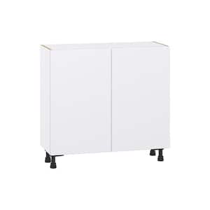 Fairhope Bright White Slab Assembled Shallow Base Kitchen Cabinet with Door (36 in. W x 34.5 in. H x 14 in. D)