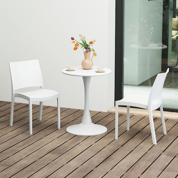 Frond and Form Outdoor Patio Assembled Poly Plastic Stacking Dining Side Chair (Set of 2), White