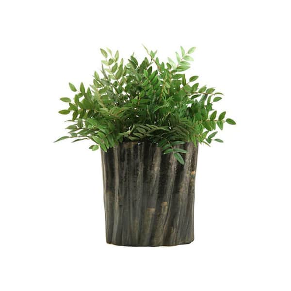 19 in. Indoor Green Locust Spray Artificial Plant in Oval Ceramic Planter-Vibrant Faux Greenery for Home or Office