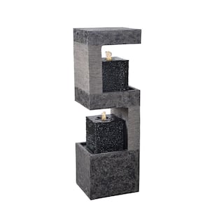 Flame 35 in. Black and Gray Floor Fountain