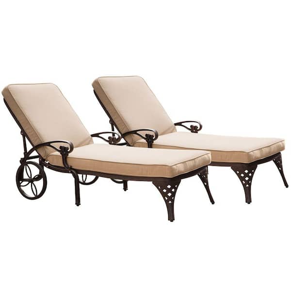 HOMESTYLES Biscayne Bronze Patio Chaise Lounge with Taupe Cushion (Set of 2)