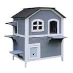 Outdoor Cat House with 2-Levels, Waterproof Roof, Escape Doors and Ledge Seating