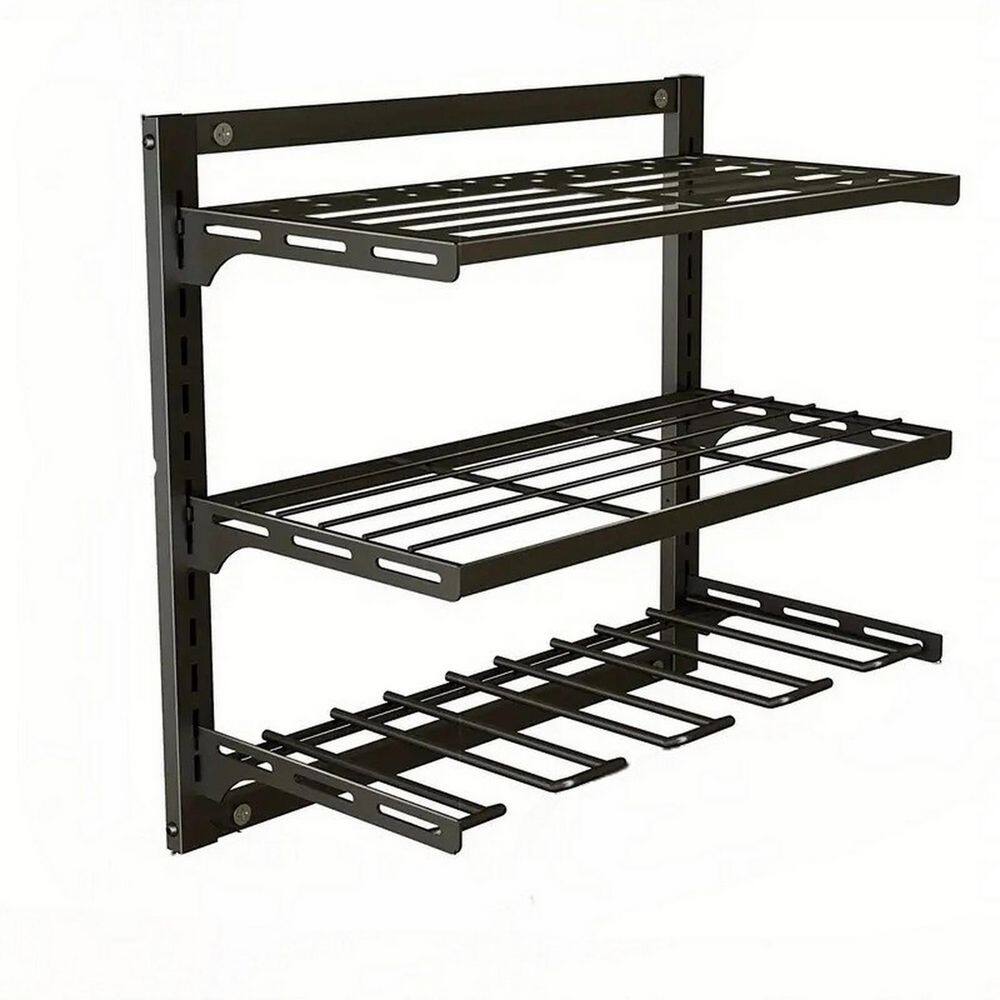 Metal Wire 3-Shelf Adjustable Wall Mount Shelving Unit in Black (17 in. W x 15.5 in. H x 7.5 in. D) for Drills, Pliers price history on PriceWatchPro