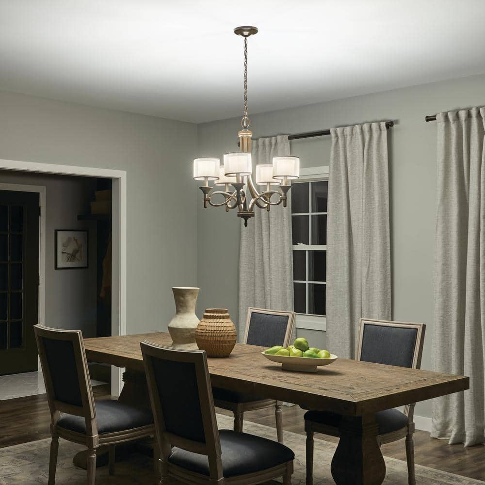 Lacey 5-Light Mission Bronze Chandelier with Satin Etched Glass