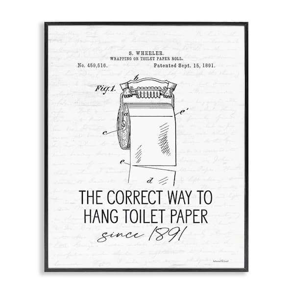 Vintage Diagram Correct Hang Toilet Paper by Lettered and Lined Black Framed Giclee Art Print Typography 20 in. x 16 in.