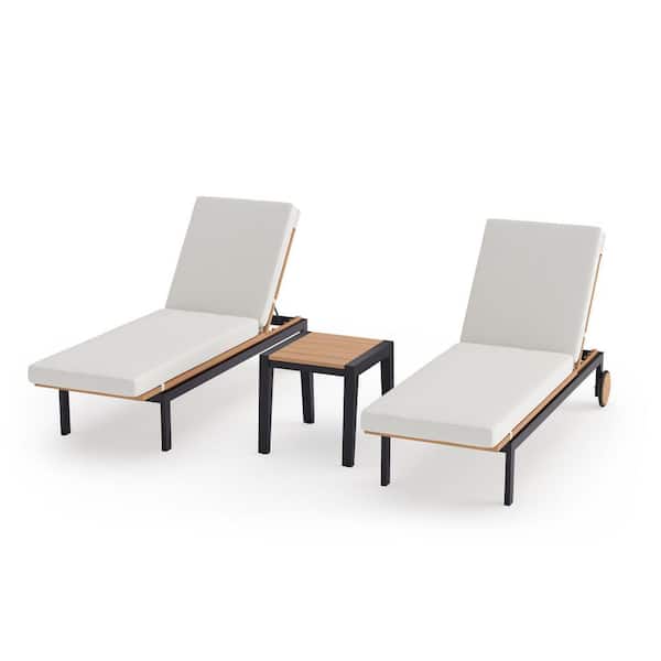 NewAge Products Rhodes 3-Piece Aluminum Outdoor Lounge Chair and Side Table in Canvas Natural Cushions