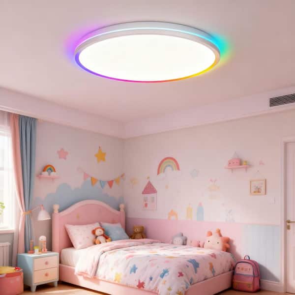 12 in. RGB Selectable LED Color Changing Flush Mount Ceiling Light, 28-Watt with Remote for Bedroom Kids Room (2-Pack)