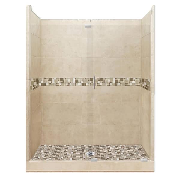 American Bath Factory Tuscany Grand Slider 32 in. x 60 in. x 80 in. Center Drain Alcove Shower Kit in Brown Sugar and Chrome Hardware