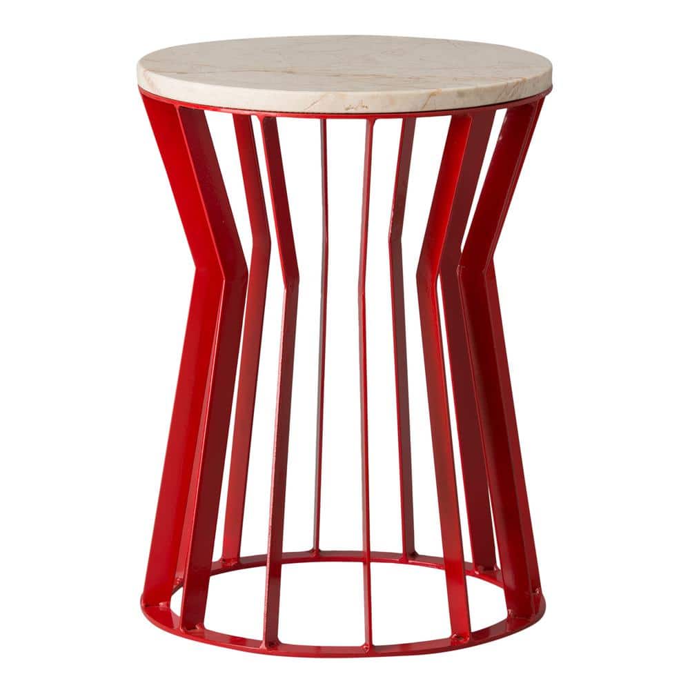 Emissary Millie 22 in. Red Metal Indoor/Outdoor Stool/Side Table with a White Granite Top 2245RD