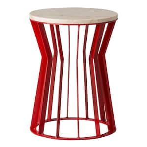 Millie 22 in. Red Metal Indoor/Outdoor Stool/Side Table with a White Granite Top