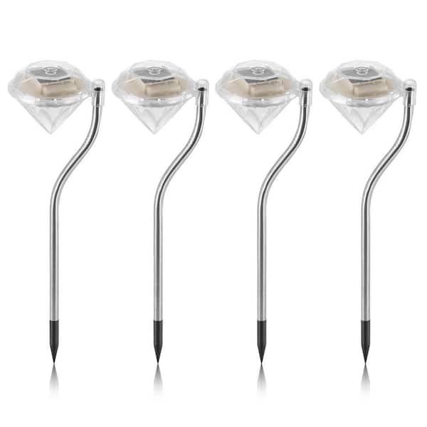 4Pcs Solar Garden Light Outdoor Diamond LED Light 7-Color Changing IP65 Waterproof Pathway Stake Decorative Lamp
