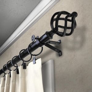 120 in. - 170 in. Single Curtain Rod in Black with Finial