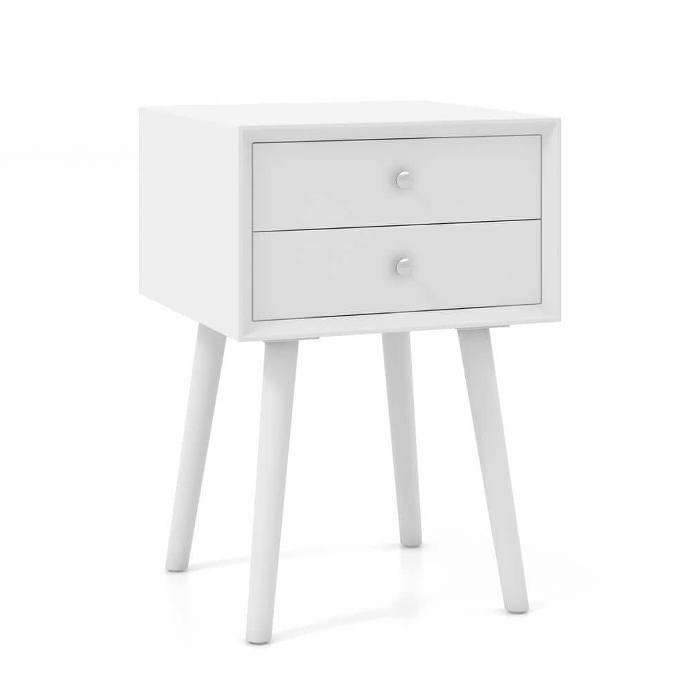 Mid-Century Modern White Wood 2-Drawer Nightstand