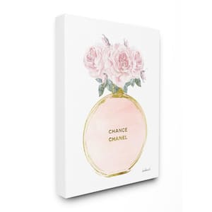 24 in. x 30 in. "Pink and Gold Round Perfume Bottle with Roses" by Artist Amanda Greenwood Canvas Wall Art