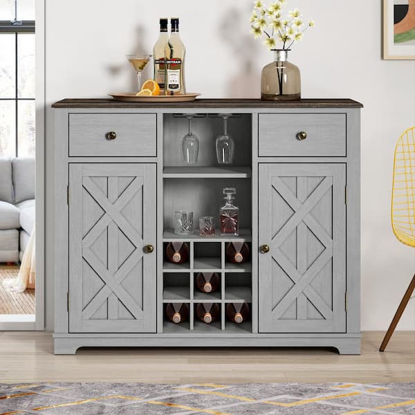 FESTIVO Gray Wood Bar Cabinet with Brushed Nickel Knobs