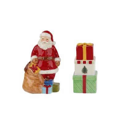 Christmas Tree 4.5 in. Santa and 3.5 in. Gifts Ceramic Salt and Pepper Set