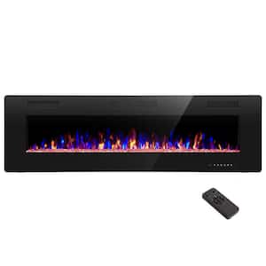 60 in. Recessed and Wall Mounted Electric Fireplace in Black, Remote Control, Adjustable Flame Color and Speed