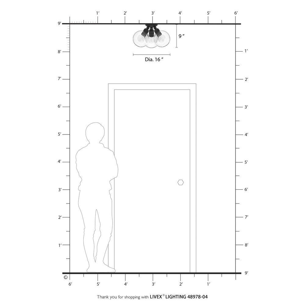 Downtown 3-Light Black and Brushed Nickel Globe Flush Mount