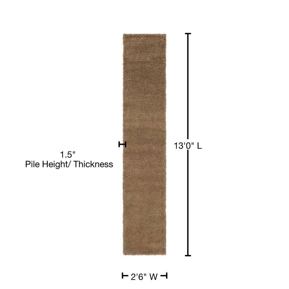 Luxurious Brown Synthetic Shag Runner Rug