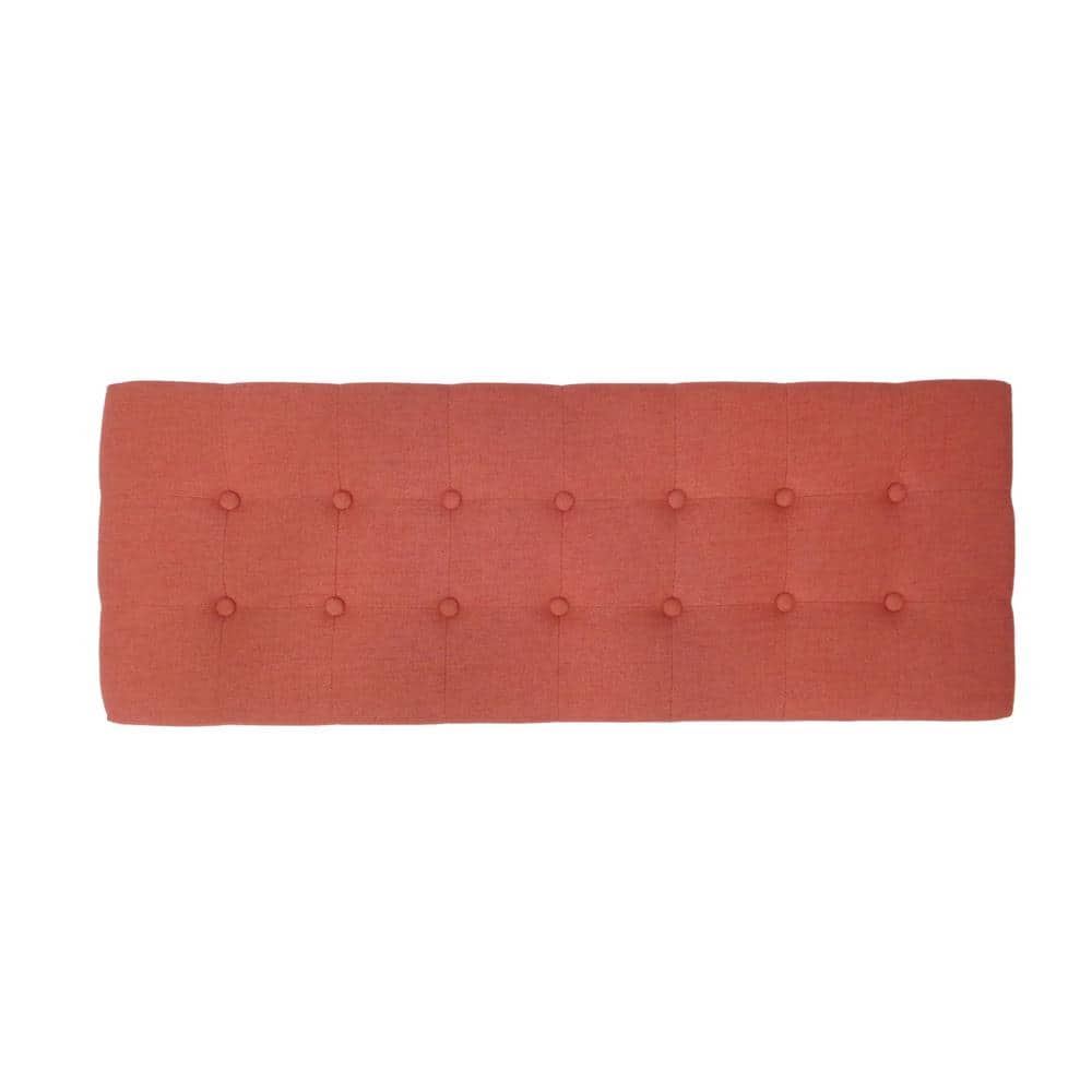 Mid-Century Coral Tufted Fabric Ottoman with Walnut Frame