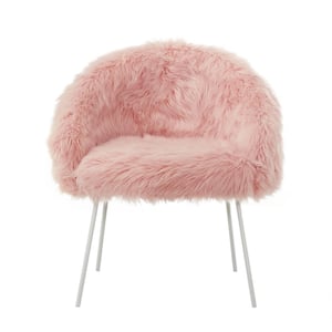 Ana Luxe Fur with White Powder Coated Metal Leg Accent Chair, Rose