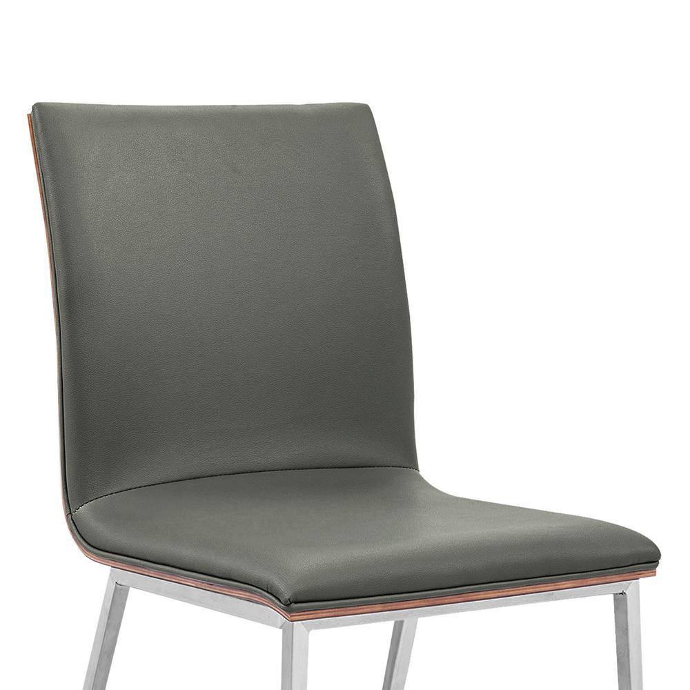 Contemporary Gray Faux Leather Side Chair with Walnut Wood Accent