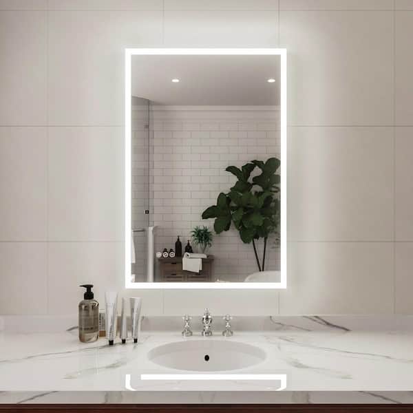 Luna 24 in. W x 36 in. H Rectangular Frameless LED Wall Bathroom Vanity Mirror in Silver