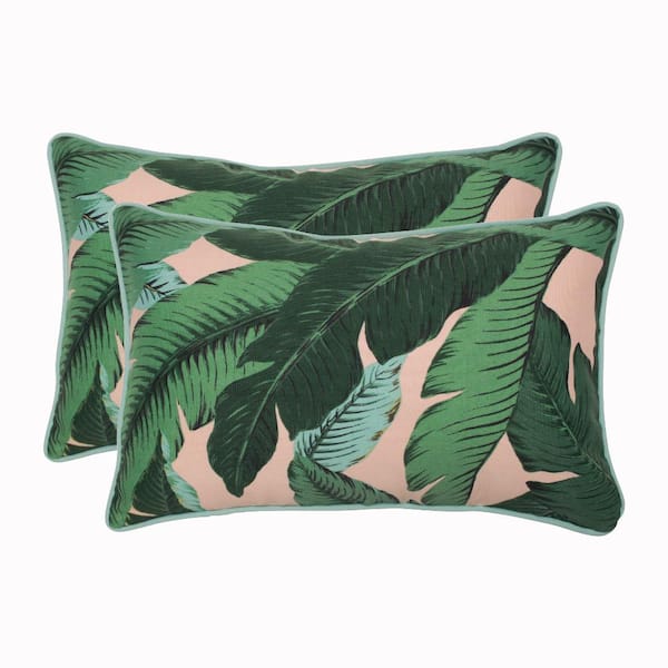 Pillow Perfect Floral Green Rectangular Outdoor Lumbar Throw Pillow 2-Pack