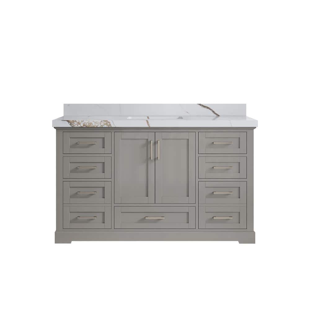 Boston 60 in. Single Sink Freestanding Elephant Gray Bath Vanity with Calacatta Gold Qt. Top Unassembled price history on PriceWatchPro
