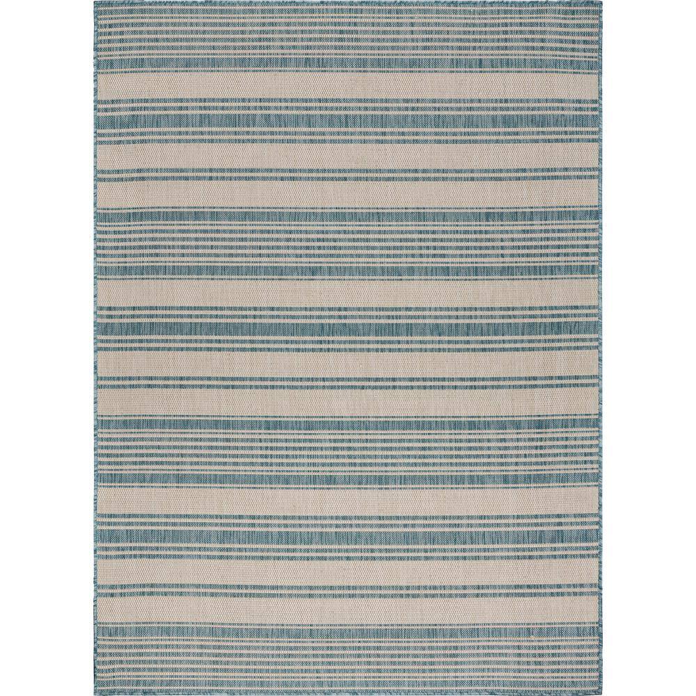 Naira Coastal Beach Aqua Blue/White 5 ft. 3 in. x 7 ft. Striped Polypropyle