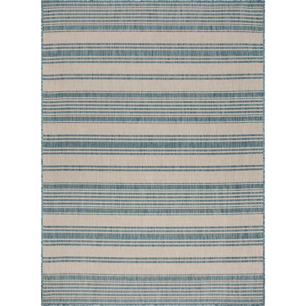 Naira Coastal Beach Aqua Blue/White 7 ft. 6 in. x 9 ft. 5 in. Striped Polyp