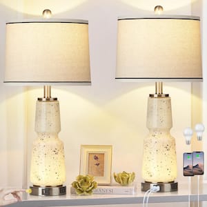 26 in. Gourd-Shaded Cream Color Glass Table Lamp Set with Dual USB, Type-C Ports and Built-In Outlet (Set of 2)