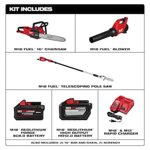 M18 FUEL 16 in. 18-Volt Brushless Cordless Electric Chainsaw w/Blower, Pole Saw, 12.0 & 8.0 Battery Combo Kit (2-Tool)