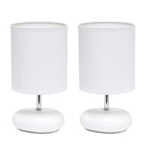 10.24 in. White Traditional Mini Round Rock Table Lamp Set with White Fabric Shade (Set of 2)