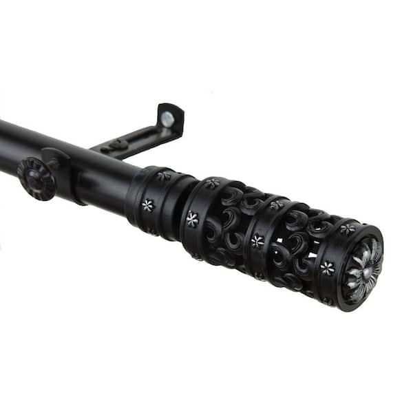 Rod Desyne 28 in. - 48 in. Telescoping Single Curtain Rod Kit in Black with Whirl Finial