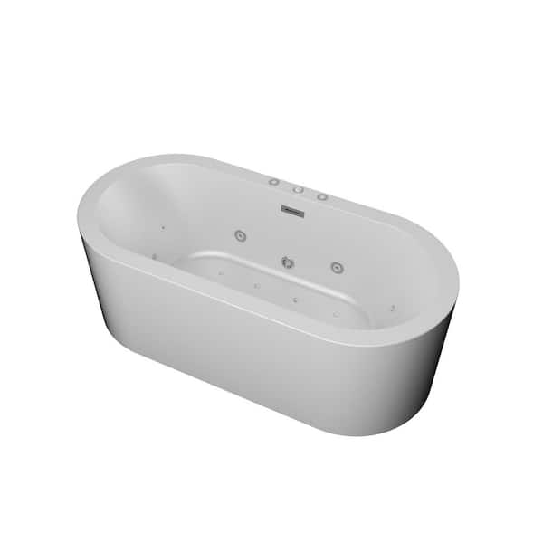 67 in. x 32 in. Oval Whirlpool Bathtub in White with 10 Hydro Jets, Air Bubble Massage, LED Lighting, Heated Soak
